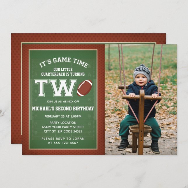 Football Second Birthday Photo Invitation (Front/Back)