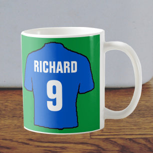 Football shirt design in blue. coffee mug