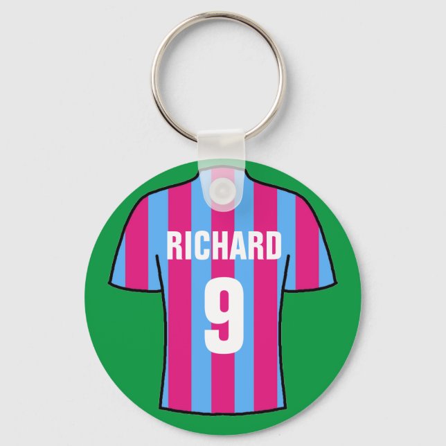 Football shirt design in claret and blue. keychain (Front)