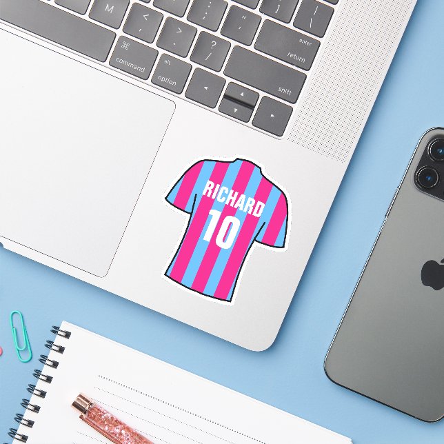 Football shirt design in Claret and blue. Sticker (Laptop w/ iPhone)