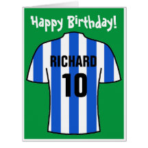 Football Shirt in Blue & White Birthday Card