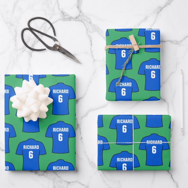 Football Shirt in Blue Wrapping Paper Sheets (Front)