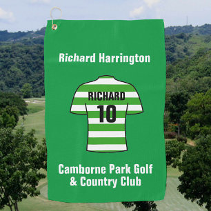 Football Shirt in Green and White Hoops Golf Towel