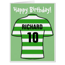 Football Shirt in Green Hoops Birthday Card