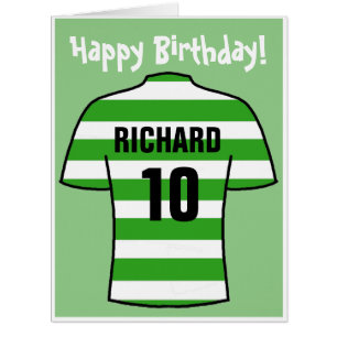 Football Shirt in Green Hoops Birthday Card