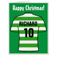 Football Shirt in Green Hoops Christmas Card