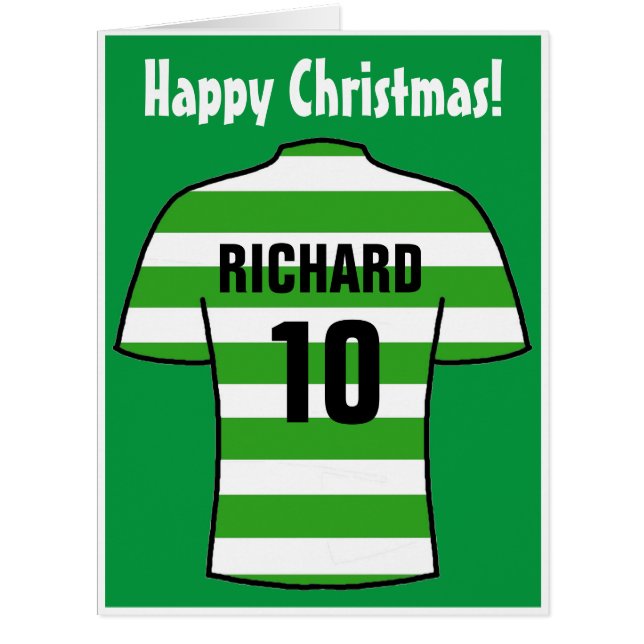 Football Shirt in Green Hoops Christmas Card (Front)