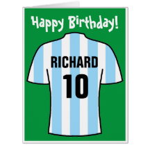 Football Shirt in Light Blue & White Birthday Card