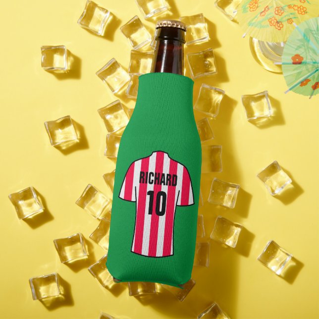 Football Shirt in Red and White Stripes Bottle Cooler (In Situ Summer)