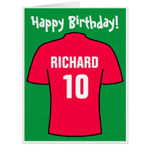 Football Shirt in Red Birthday Card
