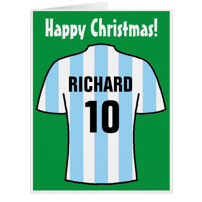 Football Shirt in Sky Blue Stripes Christmas Card (Front)