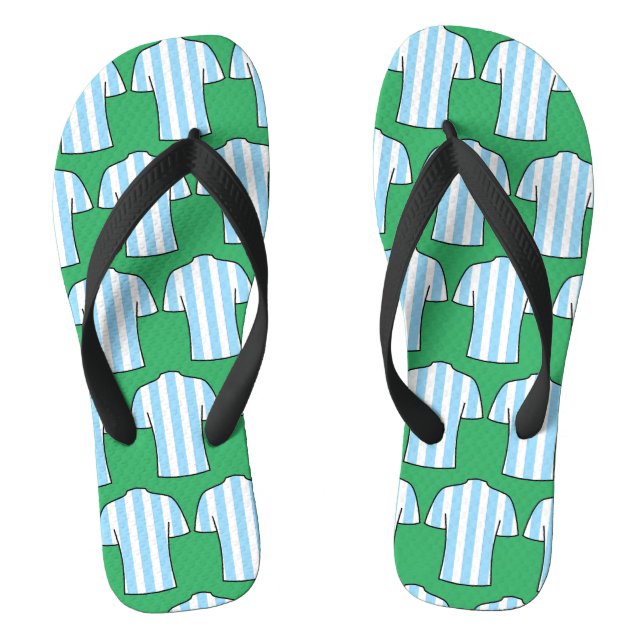 Football Shirts Design in Light Blue Stripes Jandals (Footbed)