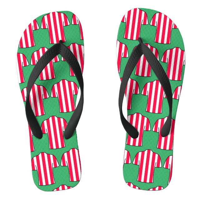 Football Shirts Design in Red Stripes Jandals (Footbed)