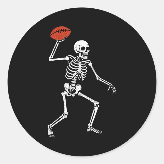 Football Skeleton Playing Football Halloween Skull Classic Round Sticker (Front)