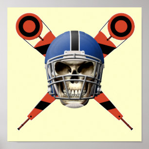 Football Skull with Helmet and Yard Markers Poster