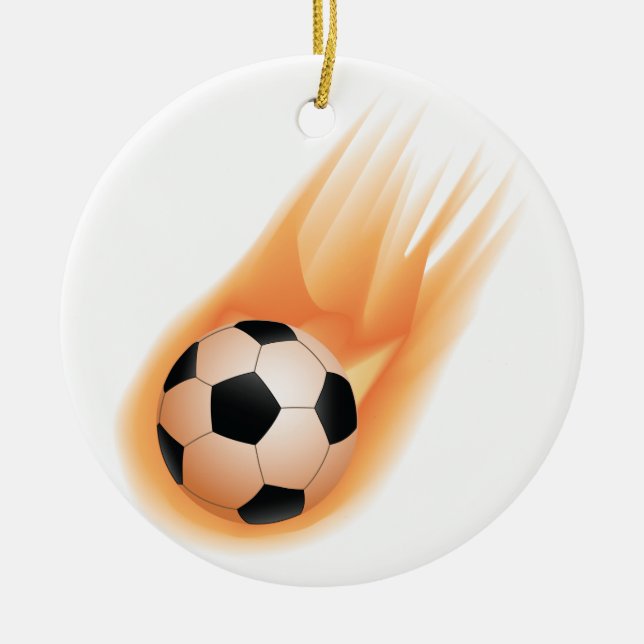 football, soccer ball fire ceramic tree decoration (Front)