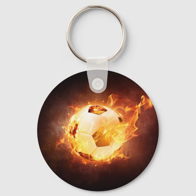 Football Soccer Ball on Fire Key Ring (Front)