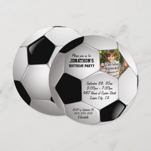 Football Soccer Ball Photo Birthday Party Invitation
