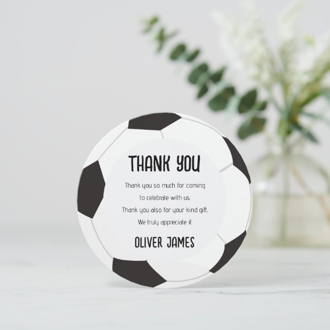 Football soccer birthday thank you card (Standing Front)
