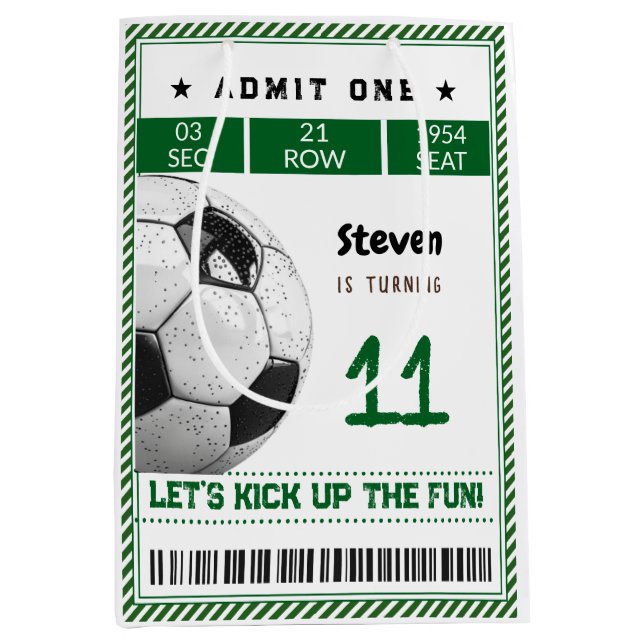 Football soccer game kids birthday medium gift bag (Front)
