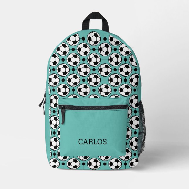 Football Soccer Green Turquoise Printed Backpack (Front)