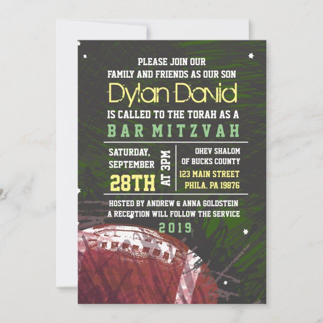 FOOTBALL SPLATTER Bar Mitzvah Invitation Invite (Front)