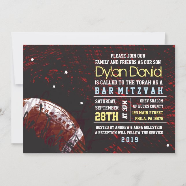 FOOTBALL SPLATTER Bar Mitzvah Invitation Invite (Front)