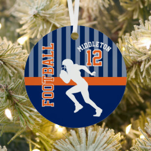 Football Sport in Dark Blue and Orange  Metal Tree Decoration