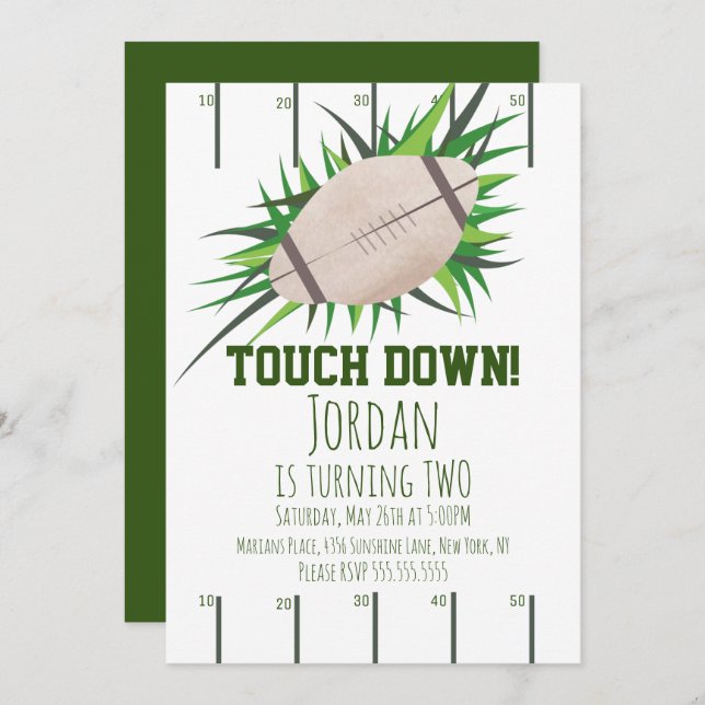 Football Sport TouchDown Party Tailgating Birthday Invitation (Front/Back)