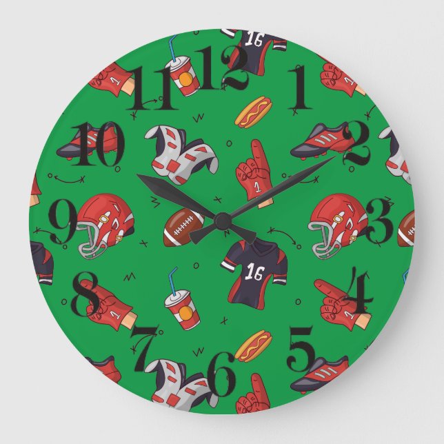 Football Sports Equipment, Food and Drink Large Clock (Front)