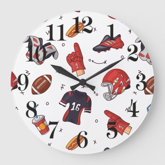 Football Sports Equipment with Food Pattern Large Clock (Front)