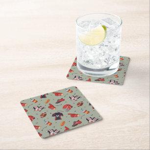 Football Sports Equipment with Food Pattern Square Paper Coaster