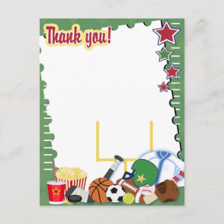 FOOTBALL SPORTS FAN 4x5 Flat Thank you note Invitation
