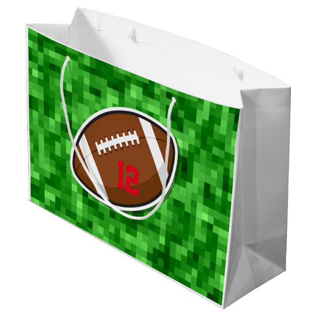 Football Sports Player NUMBER Green Field  Large Gift Bag (Back Angled)