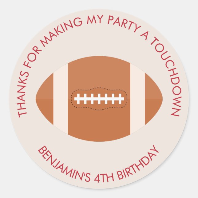 Football Sports Theme Birthday Classic Round Sticker (Front)