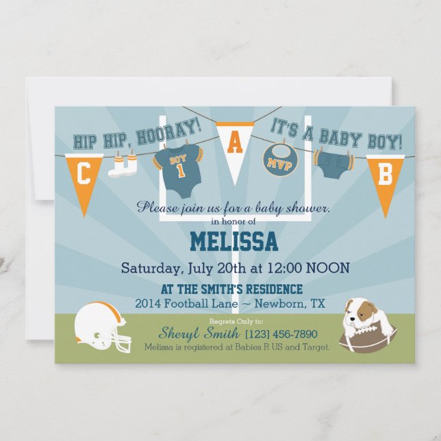 Football Sports Themed Baby Shower Invitation (Front)