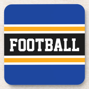 FOOTBALL Sporty Blue Orange Black Racing Stripes Coaster
