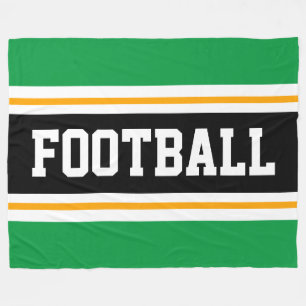 FOOTBALL Sporty Bright Green Black Orange Stripes Fleece Blanket