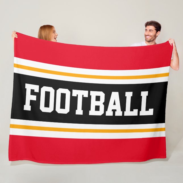 FOOTBALL Sporty Bright Red Black White Stripes Fleece Blanket (In Situ)
