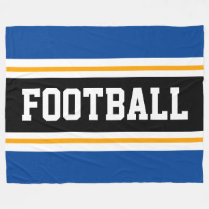 FOOTBALL Sporty Deep Blue Black Yellow Stripes Fleece Blanket