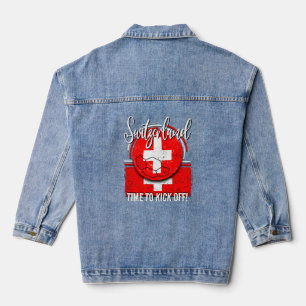 Football Switzerland Flag, Retro Soccer Ball Denim Jacket
