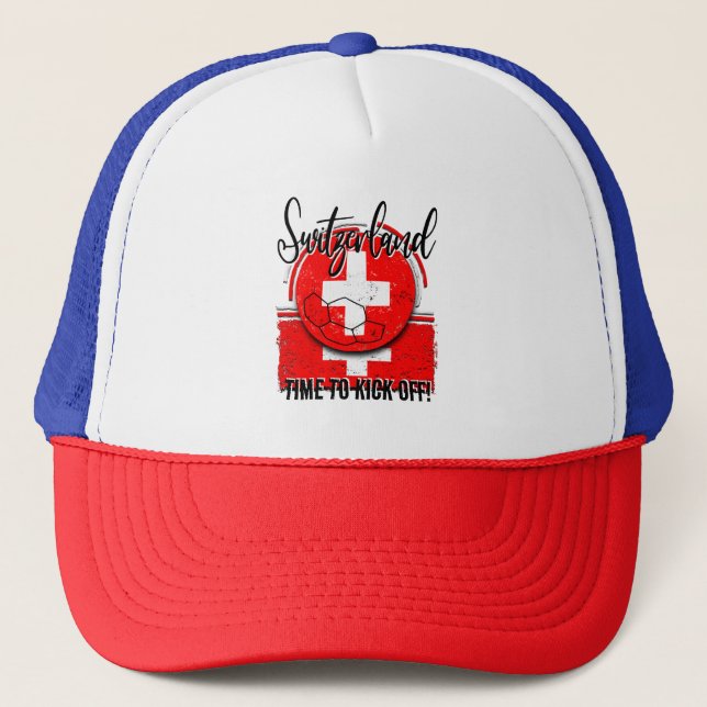 Football Switzerland Flag, Vintage Soccer Ball Trucker Hat (Front)