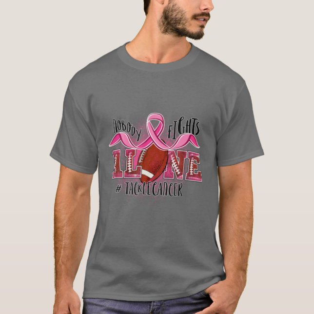 Football Tackle Cancer Pink Ribbon Breast Cancer A T-Shirt (Front)