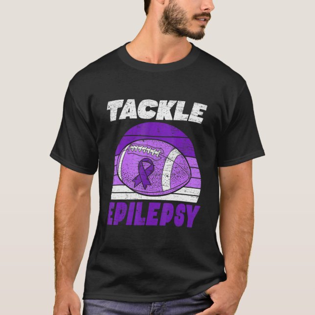 Football Tackle Epilepsy Retro Awareness Purple Ri T-Shirt (Front)