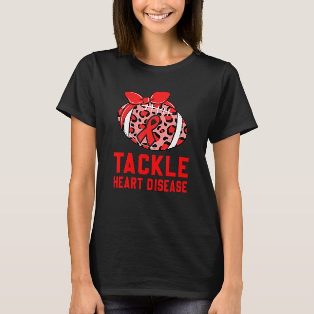 Football Tackle Heart Disease Retro Awareness Red  T-Shirt (Front)