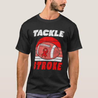 Football Tackle Stroke Retro Awareness Red Ribbon  T-Shirt