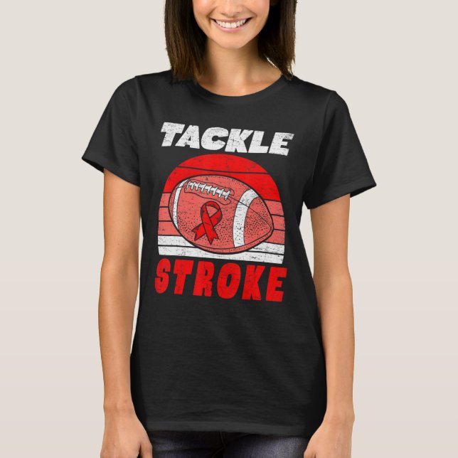 Football Tackle Stroke Retro Awareness Red Ribbon  T-Shirt (Front)