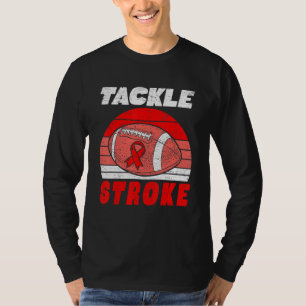 Football Tackle Stroke Retro Awareness Red Ribbon T-Shirt