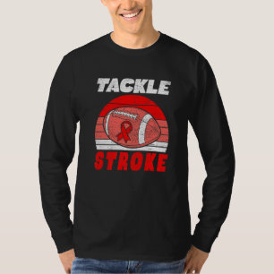 Football Tackle Stroke Retro Awareness Red Ribbon  T-Shirt