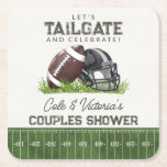 Football Tailgate & Celebrate Touchdown Couples Square Paper Coaster<br><div class="desc">Let's tailgate and celebrate! Score big with our Classic Football theme party decor, perfect for celebrating your little all-star's special day! Transport your guests to the gridiron with our timeless decorations, evoking the excitement of the big game. Every detail is designed to capture the essence of America's favourite sport. So,...</div>
